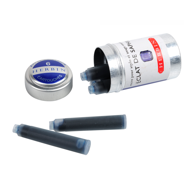 Herbin Fountain Pen Ink Cartridges - Tin of 6: Bleu des Profondeurs (Deep Sea Blue)