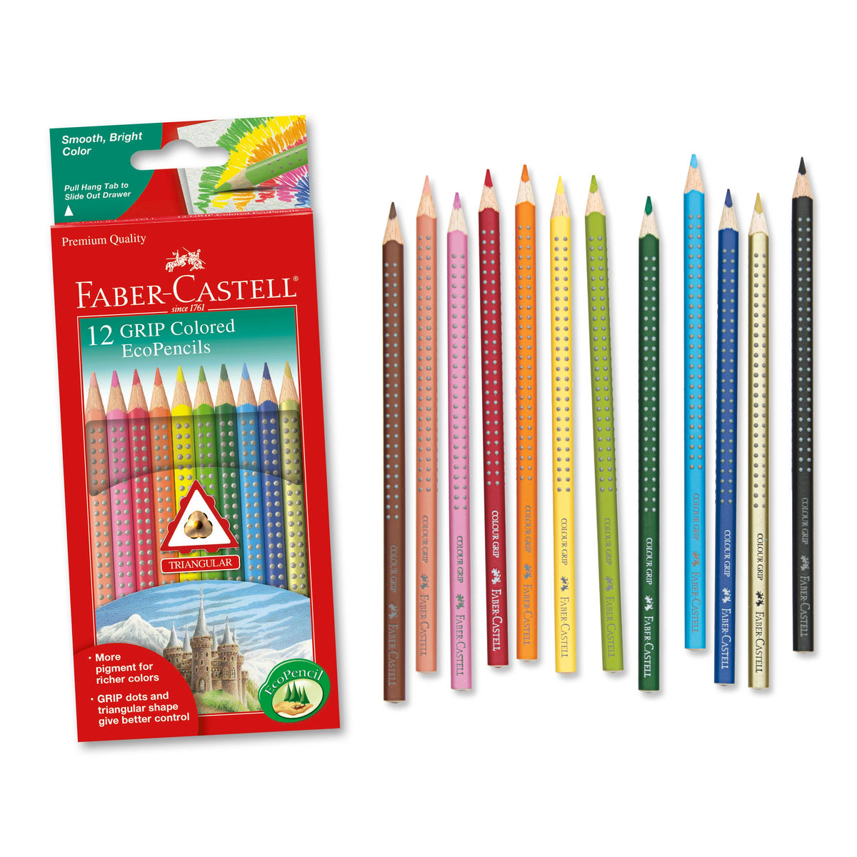 12 Grip EcoPencils - Colored Pencils w/ Raised Grip