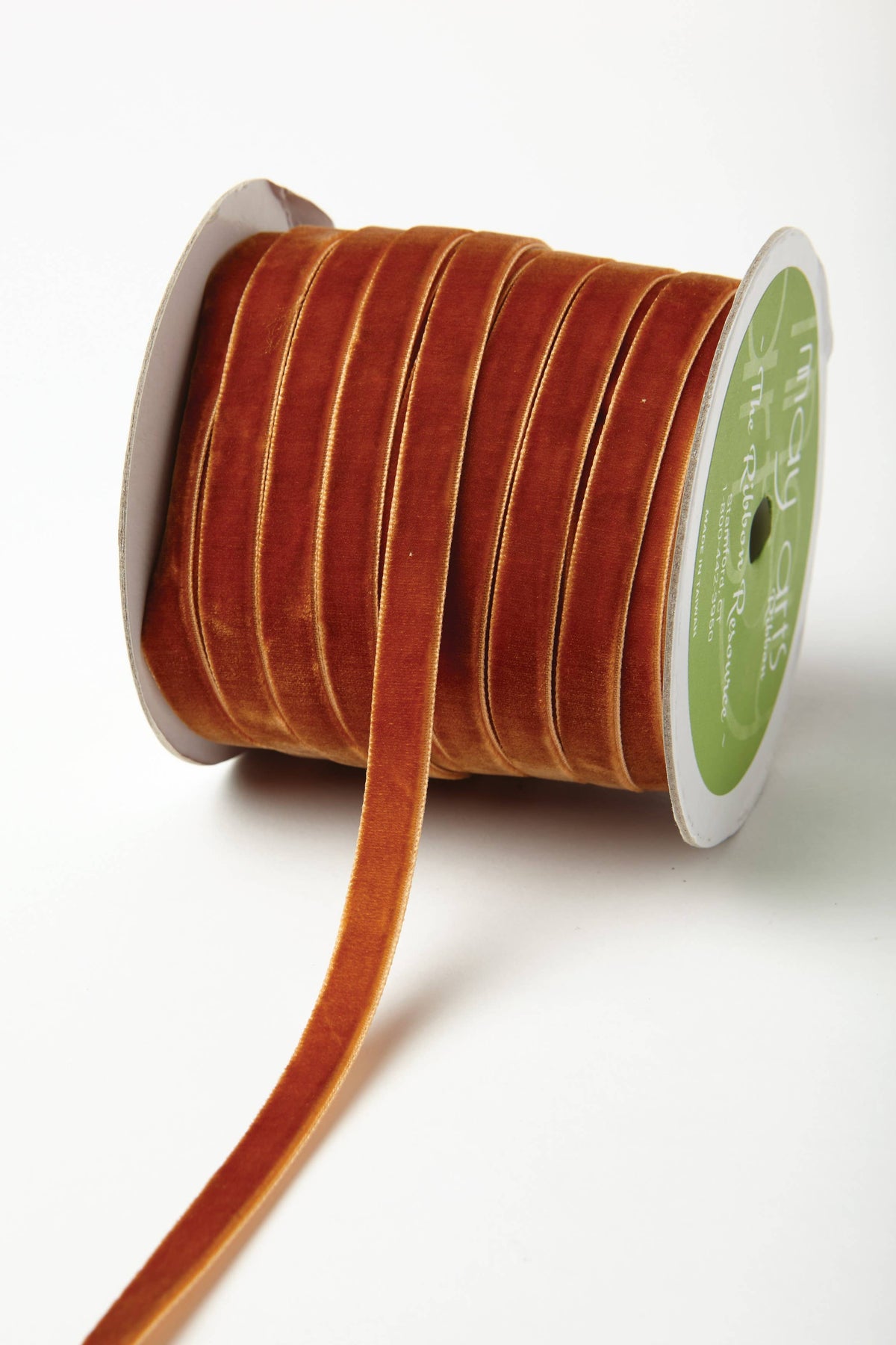 3/8" Woven Velvet Ribbon - Burnt Orange