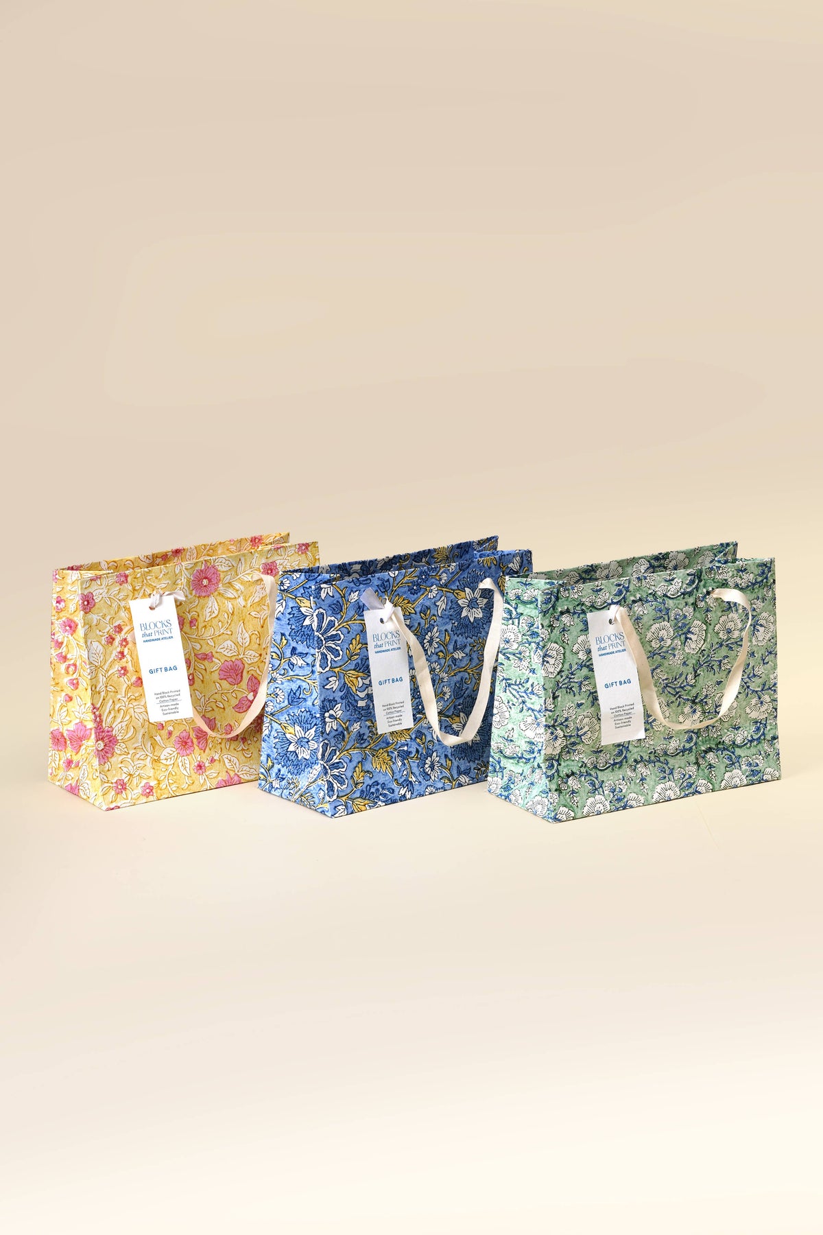 Medium Hand Block Print Gift Bag- Heirloom Motifs