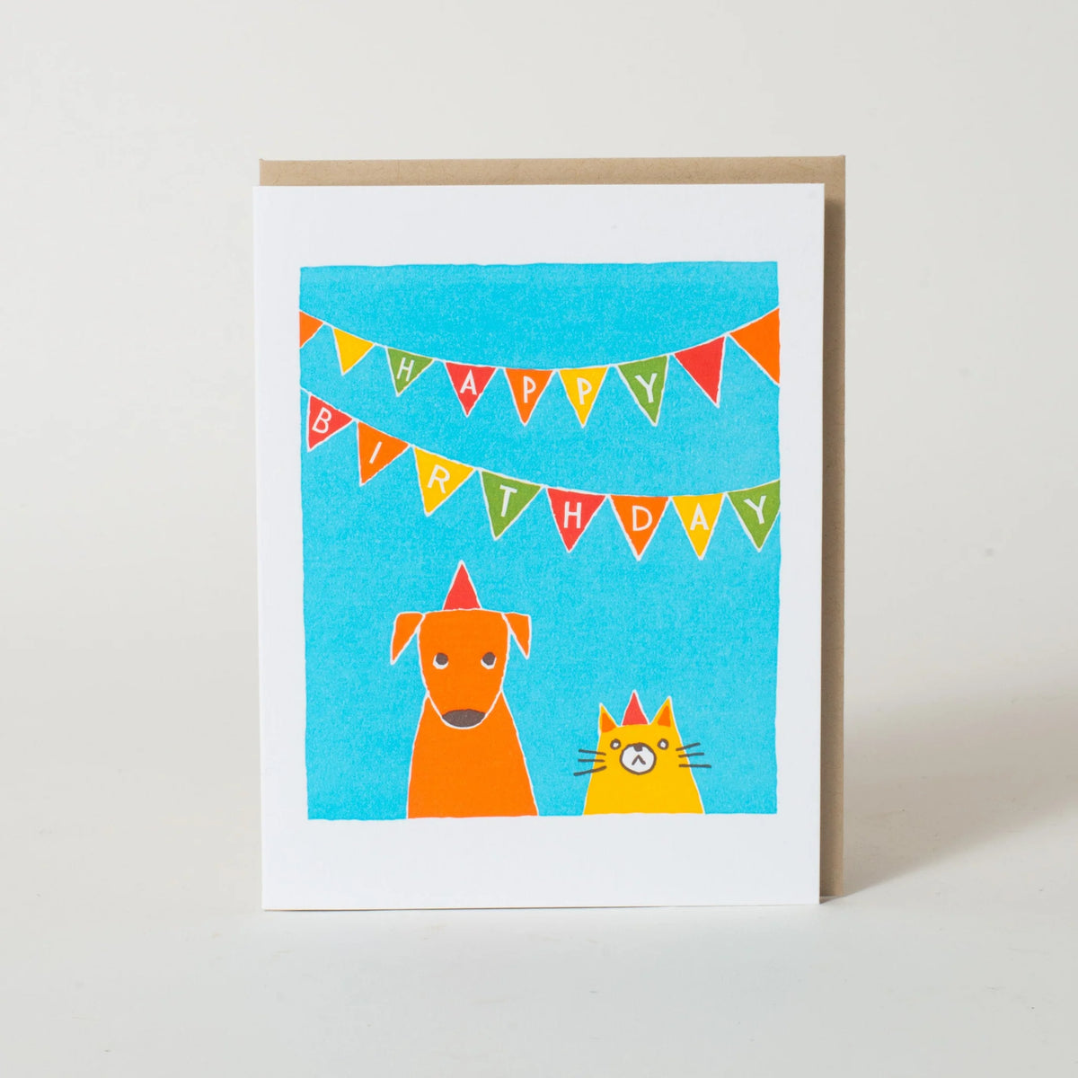 Cat & Dog Bday Letterpress Greeting Card
