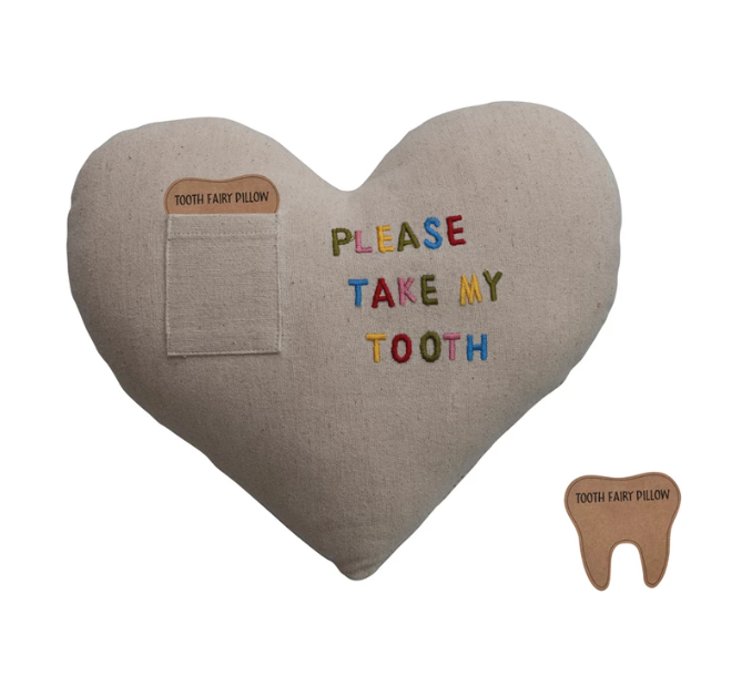 Cotton & Linen Tooth Fairy Pillow with Pocket & Embroidery "Please Take My Tooth"