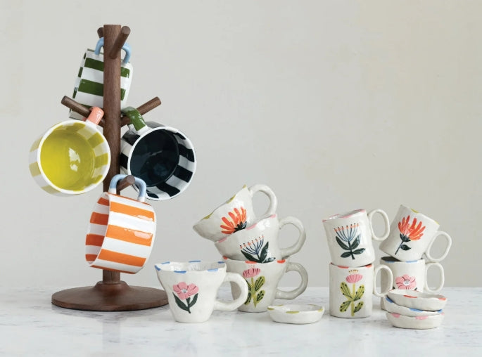 14 oz. Hand-Painted Stoneware Striped Mug, 4 Colors