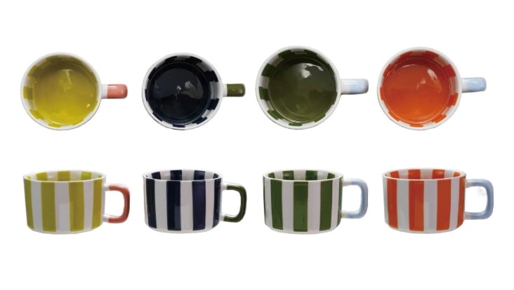 14 oz. Hand-Painted Stoneware Striped Mug, 4 Colors