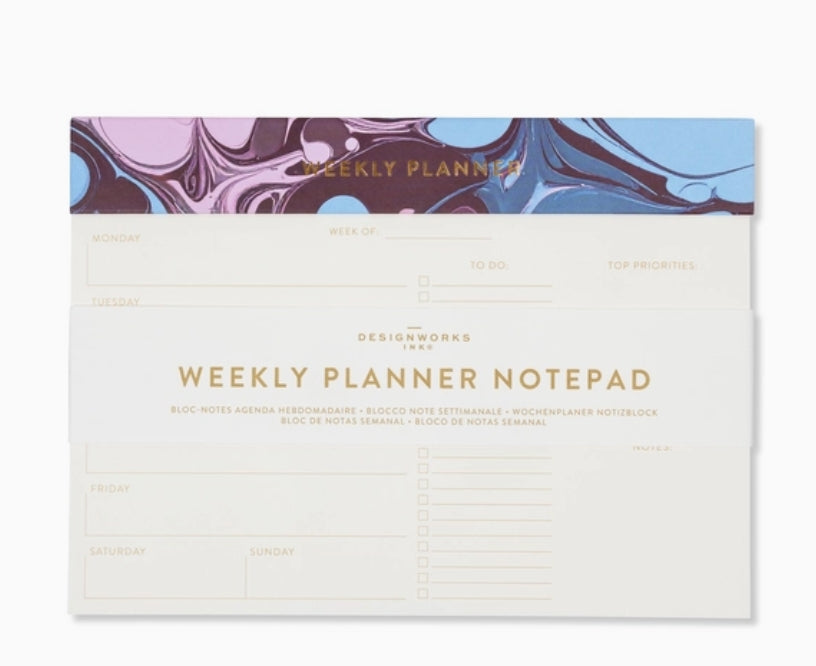Weekly Planner Notepad- Burgundy Sky Marbling
