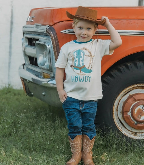 Howdy Western Cotton Ringer Toddler Short Sleeve Shirt