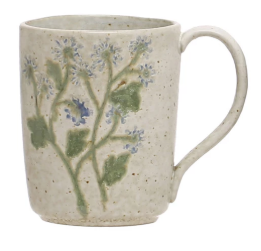 12 oz. Hand-Painted Stoneware Mug w/ Botanicals, 4 Styles
