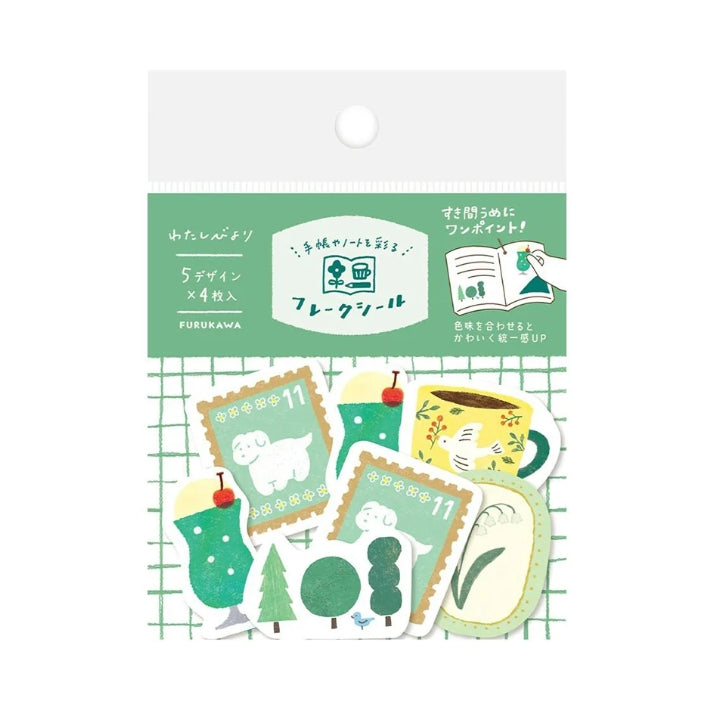 Furukawashiko Washi Flake Stickers - Green