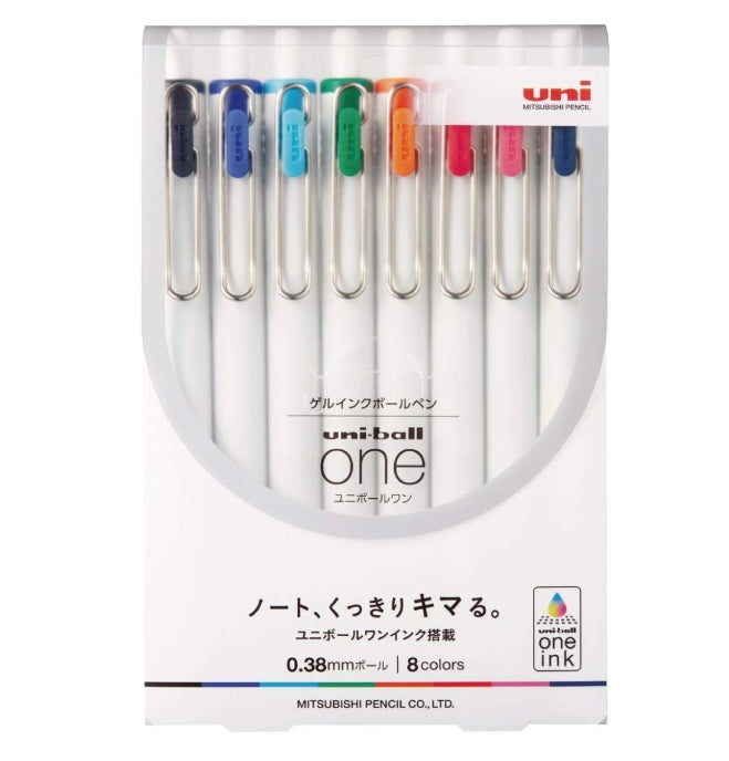 Uni-Ball One, Gel Ink 0.38mm Ballpoint Pen, 8 Colors Set