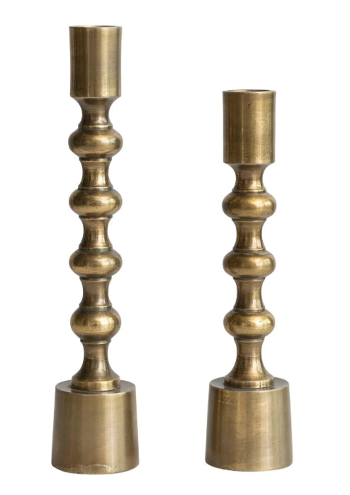 Cast Aluminum Taper Holders, Antique Gold Finish, 2 Sizes