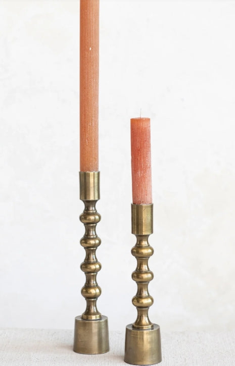 Cast Aluminum Taper Holders, Antique Gold Finish, 2 Sizes