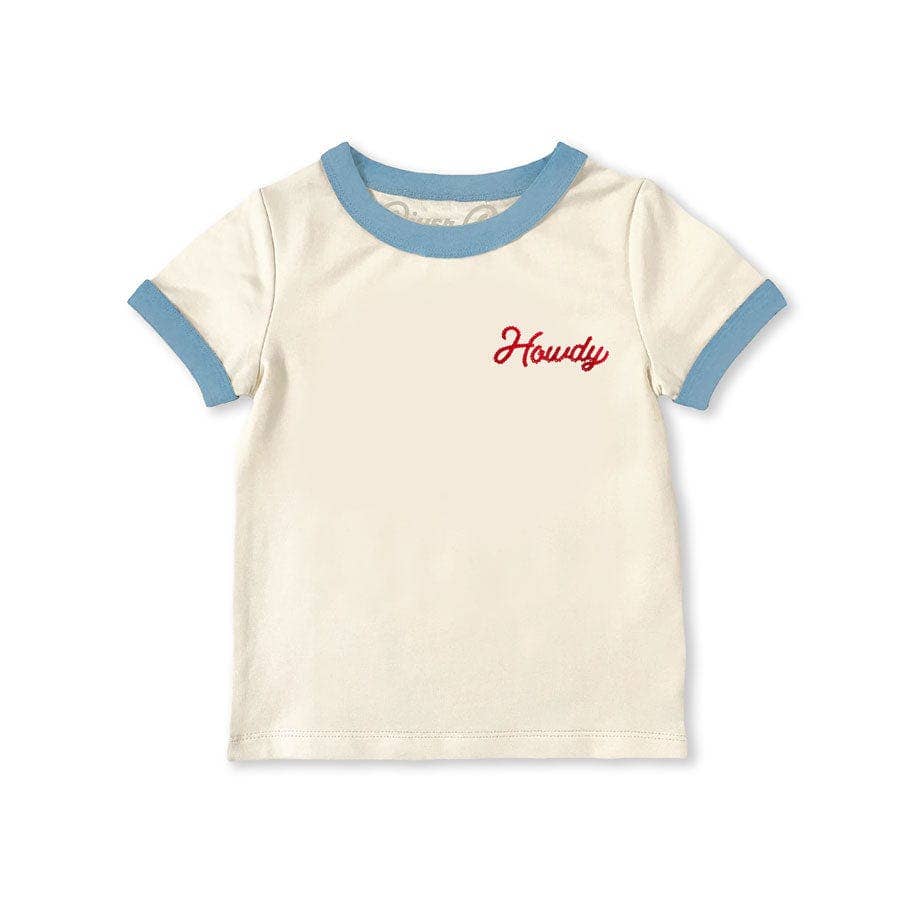 Howdy Vintage Ringer T-shirt (Youth): Beige / Blue