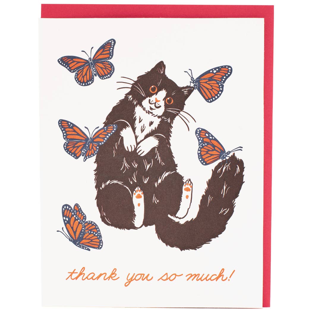 Cat & Butterflies Thank You Card: Single