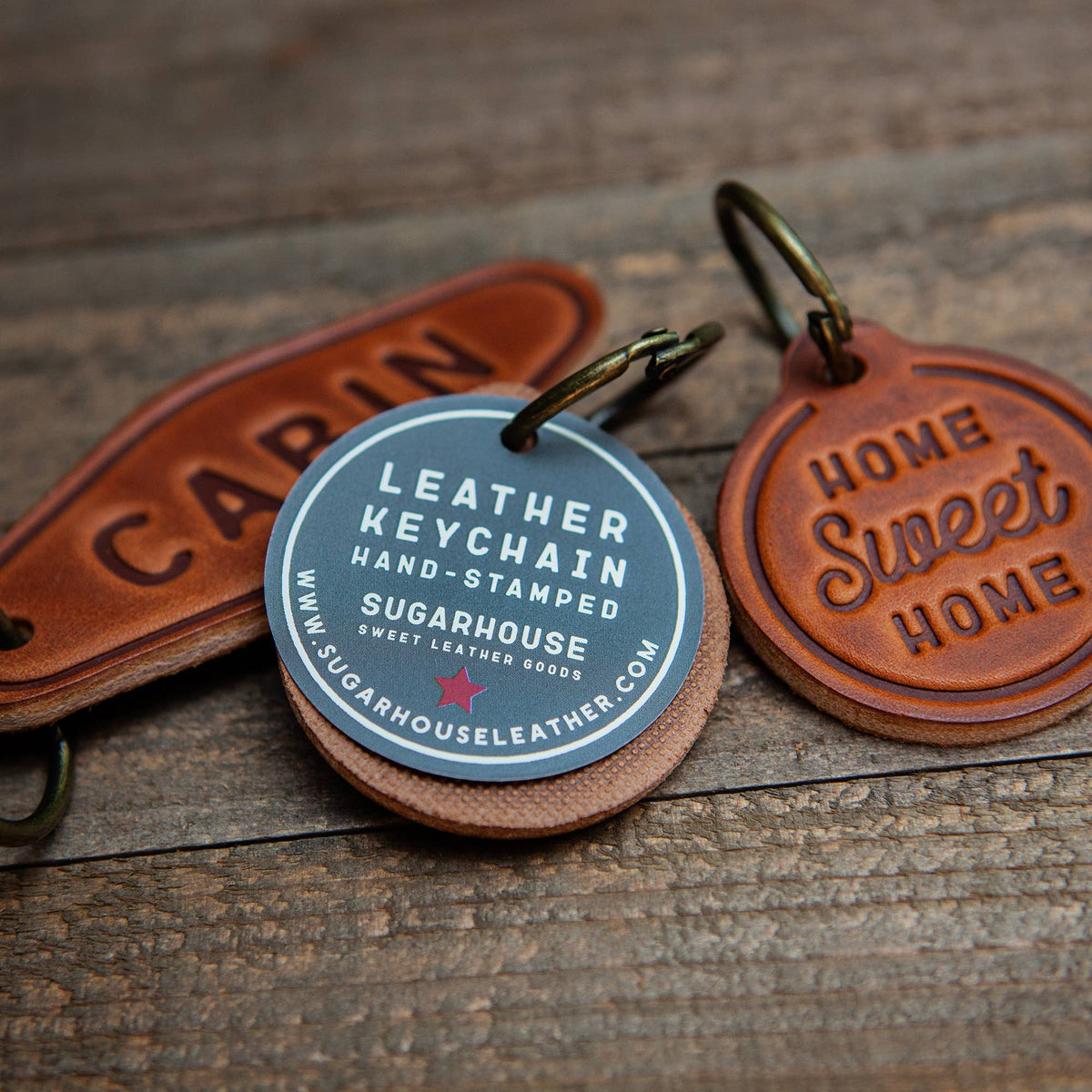 Austin Texas Guitar Leather Keychain Motel Style