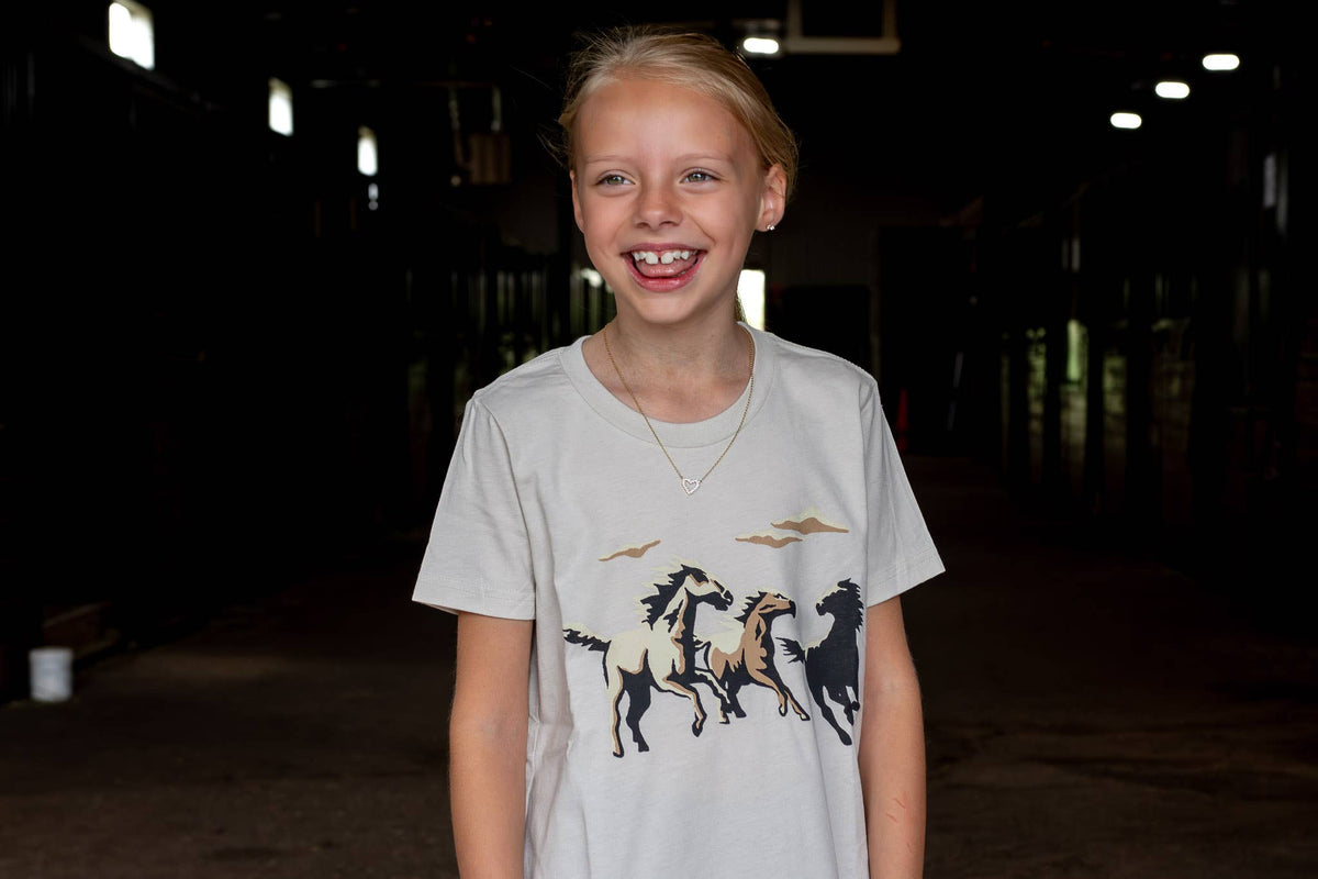 Wild Horses Western Kids Tee: Heather Dust