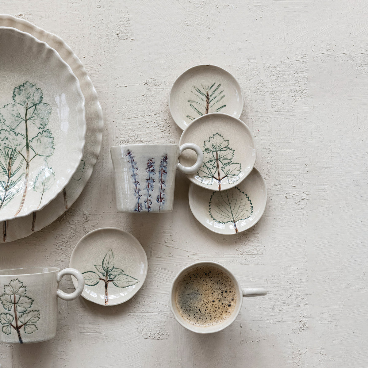 Hand-Painted Botanical Stoneware Dish, 4 styles (Each One Will Vary)