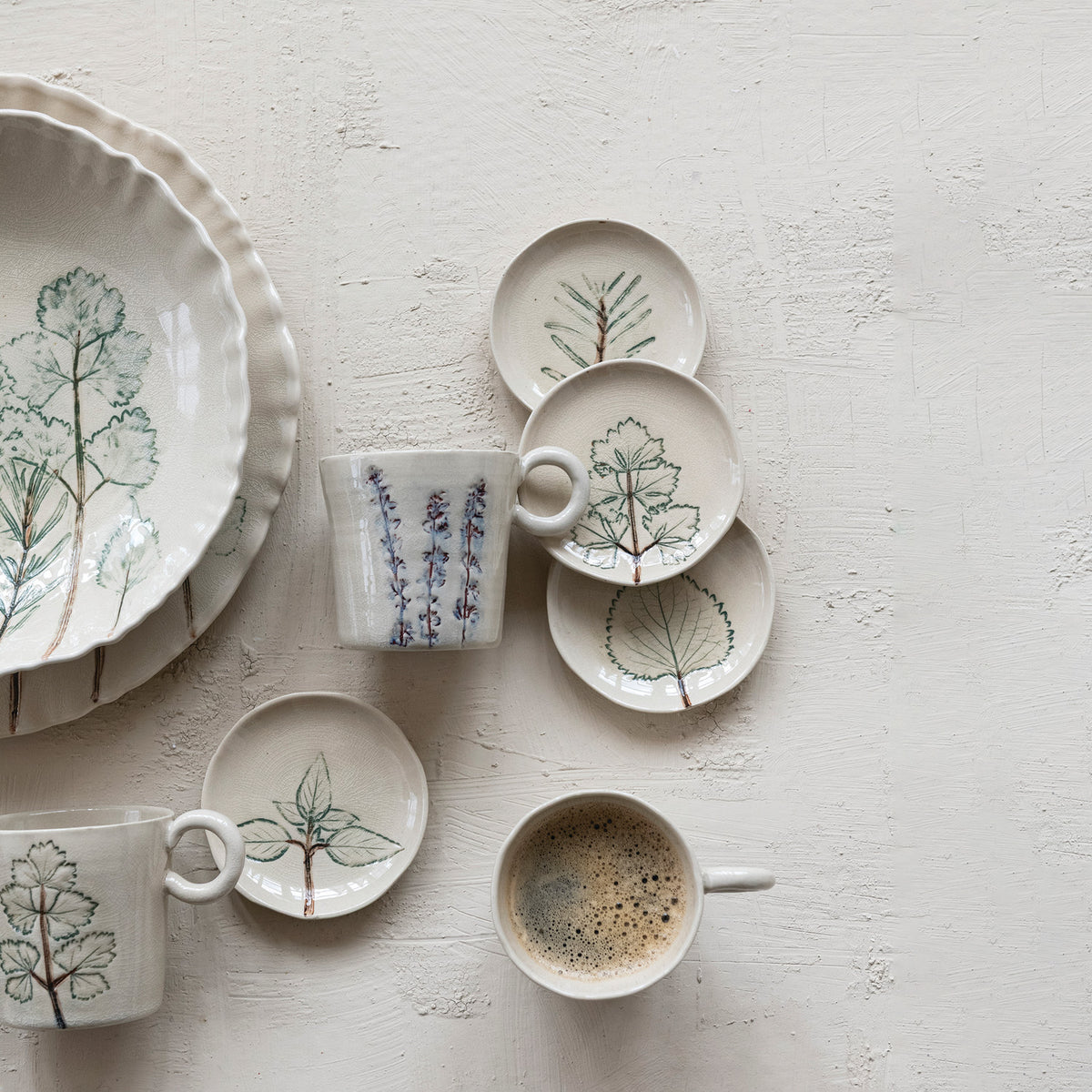 Hand-Painted Botanical Stoneware Mug, 4 styles (Each One Will Vary)