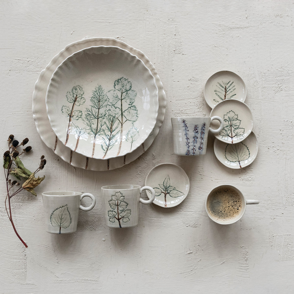 Hand-Painted Botanical Stoneware Mug, 4 styles (Each One Will Vary)