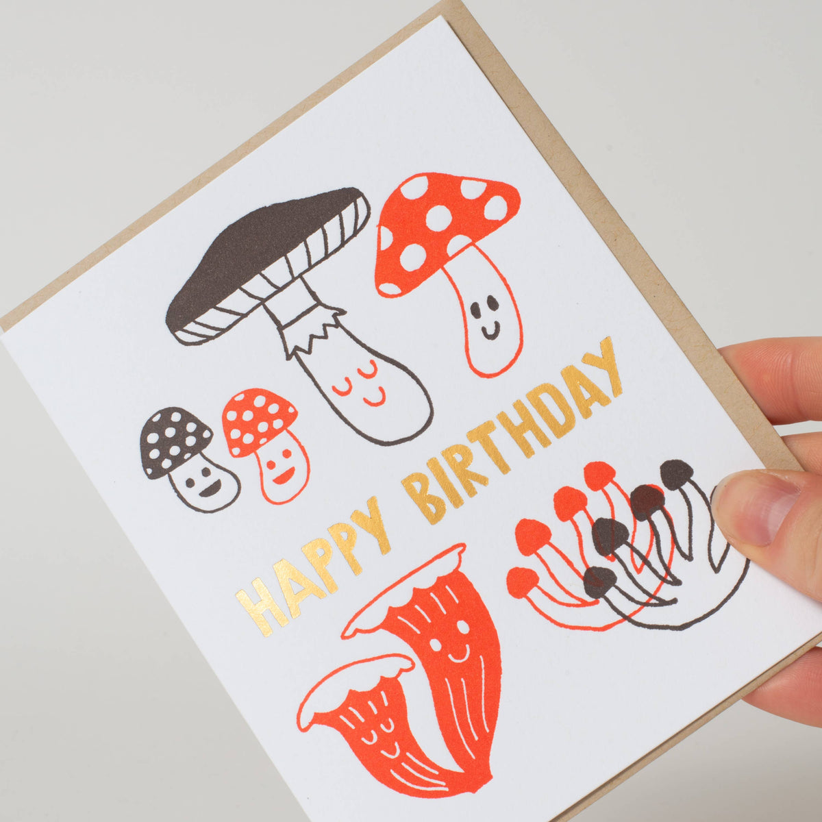Birthday Mushrooms Letterpress Greeting Card by Fugu Fugu: Paper tab