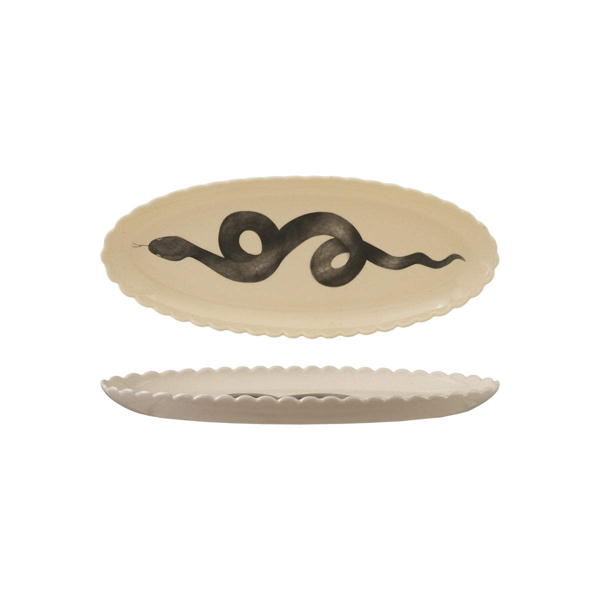 Oval Stoneware Dish with Snake