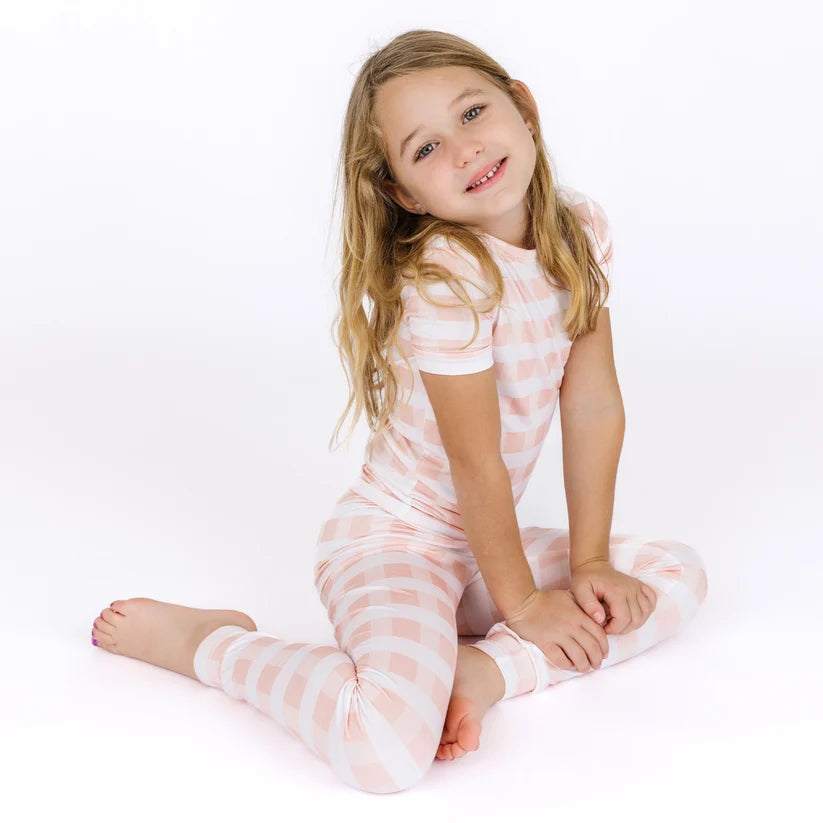 Pink Gingham Two-Piece Bamboo Kids Pajama Set