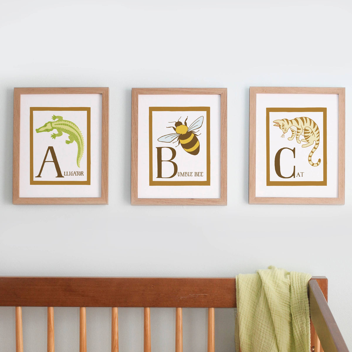 ABC Animal Nursery Art Prints, Set of 3 w/ Frames