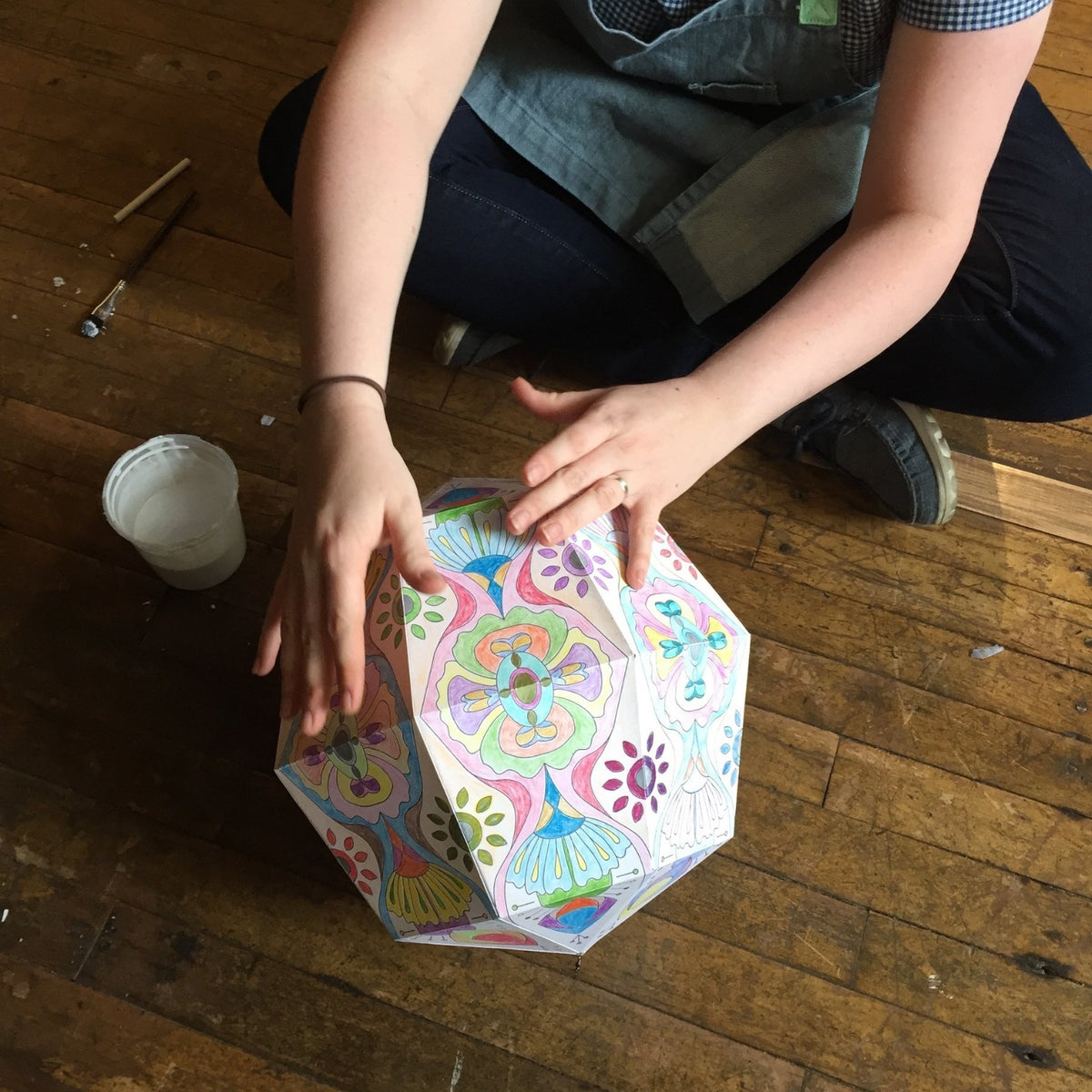 Color and build your DIY Floral Mandala letterpress Globe - completed - Austin Gift Shop