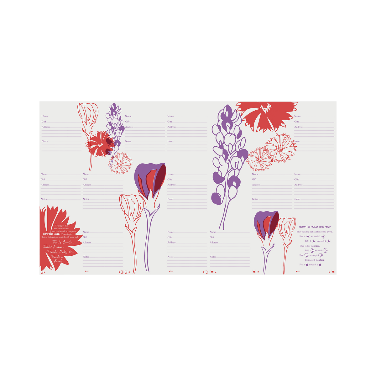 Thanks a Bunch Address Party Book - Wildflower unfolded - Austin Gift Shop - Letterpress printed